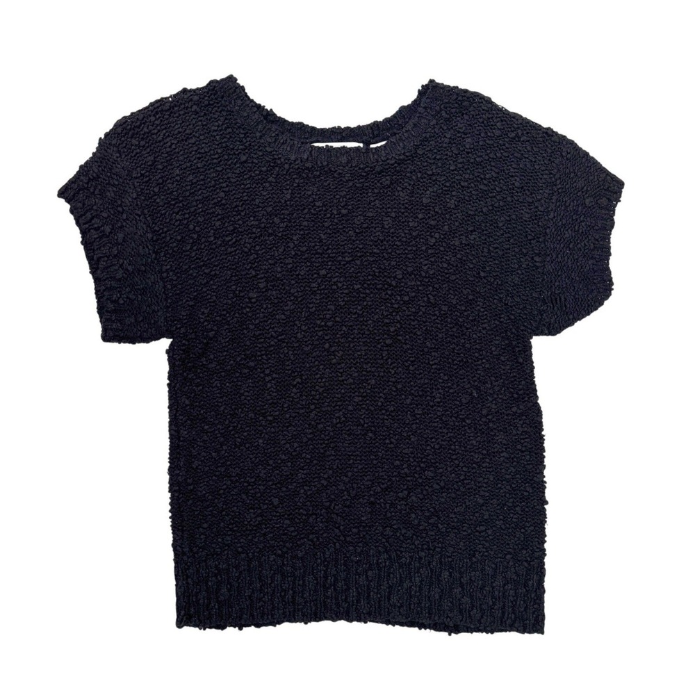 VTG 90's Margules Open Knit Black‎ Textured Knit Short Sleeve Sweater Top Size S